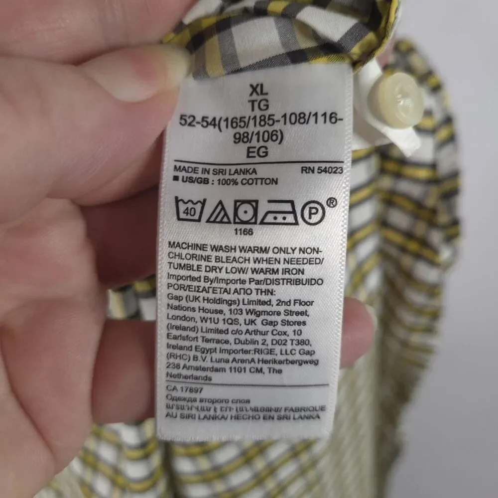 Banana Republic Men's Checkered Button-Down Cotton Shirt Yellow/White Size XL